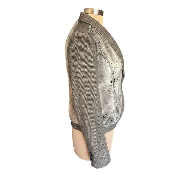 Rachel Roy Signature Wool Cashmere Herringbone Tweed Faux Fur Jacket Sz 4 - Picture 3 of 9